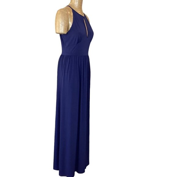 Michael Kors Navy Jersey Halter Maxi Slit Dress Sz M #296C - Picture 4 of 9